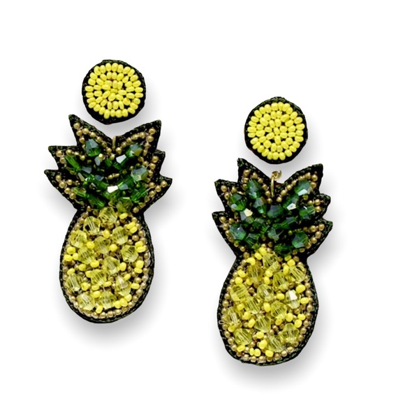 Fun & Bright Pineapples Tropical Seed Bead Earrings Yellow and Green pineapple - Picture 3 of 4
